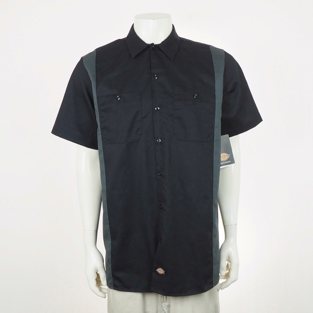 New Dickies Work Button Down Shirt Mens Large Black Gray Workwear Shop Utility